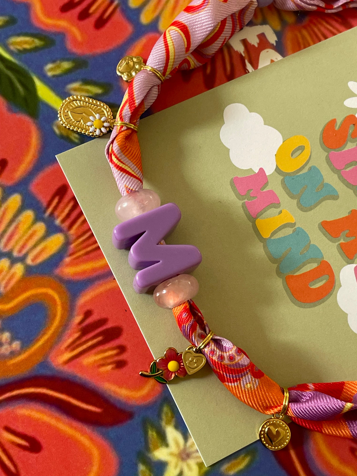 1B/ Collier bandana foulard HELLO SPRING FLOWER LILAS ORANGE 🤩🥰😘💜🌸🔥