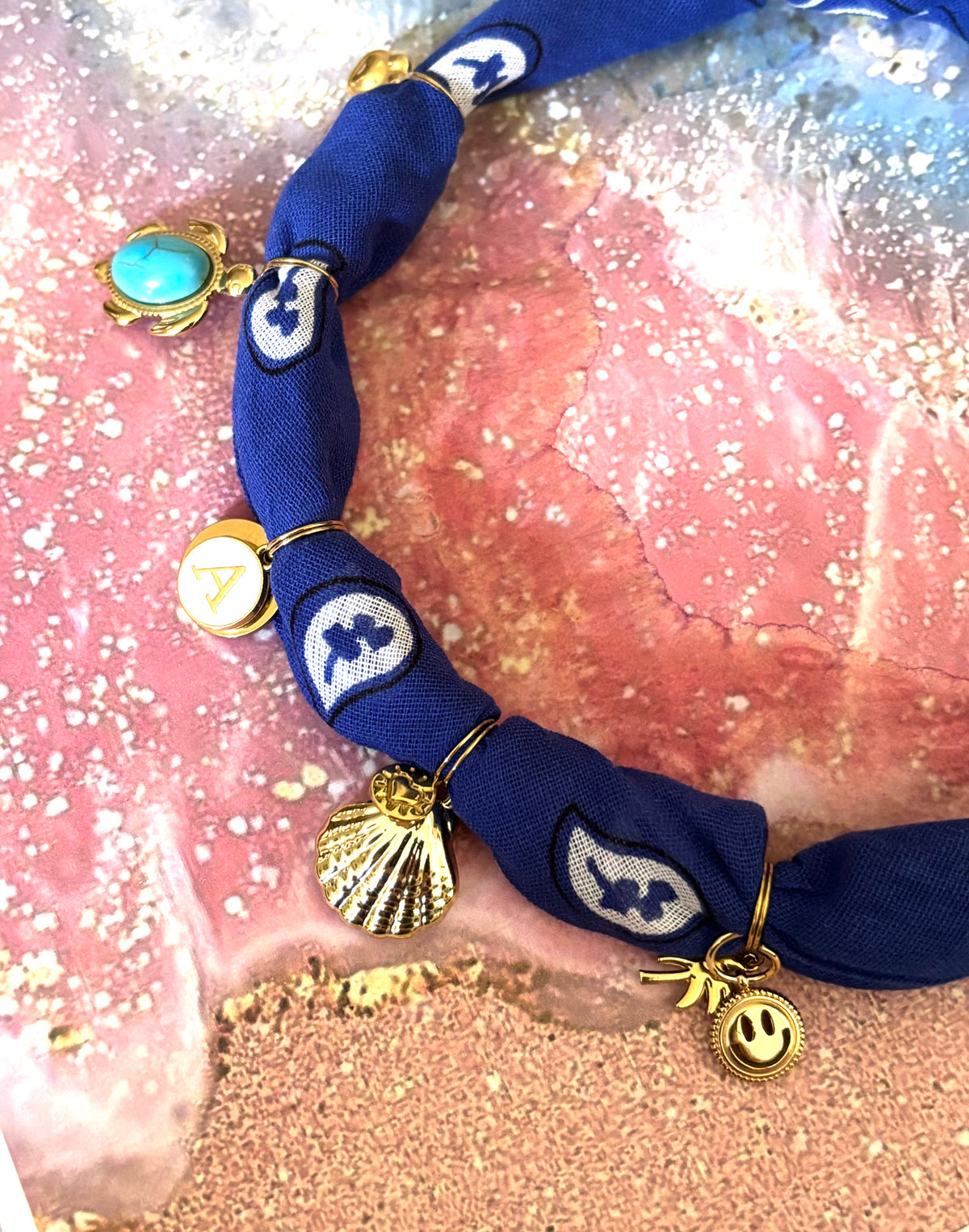 1B/ Collier bandana WAVE UNDER THE SEA MARIN 🐚💙🩷🩵🐶🤩☀️🌊
