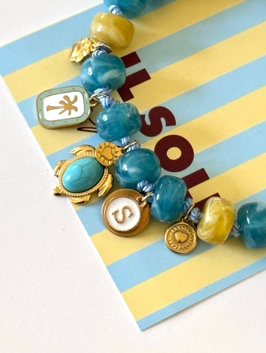1B/ Collier SUN BLUE BICOLORE Summer mood 💛🩵🌴✨🩵🐢🌊🤩🐶