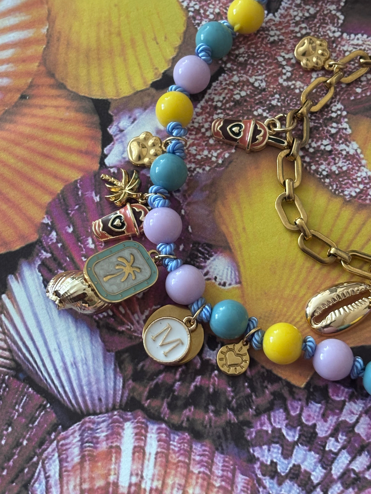 1B/ Collier & bracelet MATCHY MATCHY LATTE MULTICOLORE 🌴🐚🦀💛💜🩵☀️🥰🫶🏻