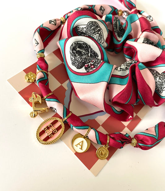 1B/ Collier bandana foulard & chouchou satiné réversible MATCHY MATCHY DOLCE VITA, VESPA E LOULOU 🛵🐶☀️🐾👱🏻♀️🩷♥️🩷🇮🇹