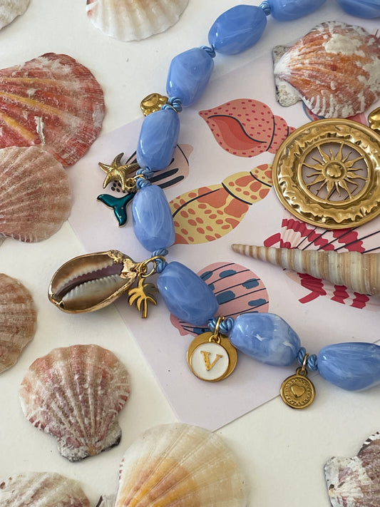 1B/ Collier & médaille PASTEL SUMMER LOVE 🩵🐚🌊🤩🐳☀️🐶