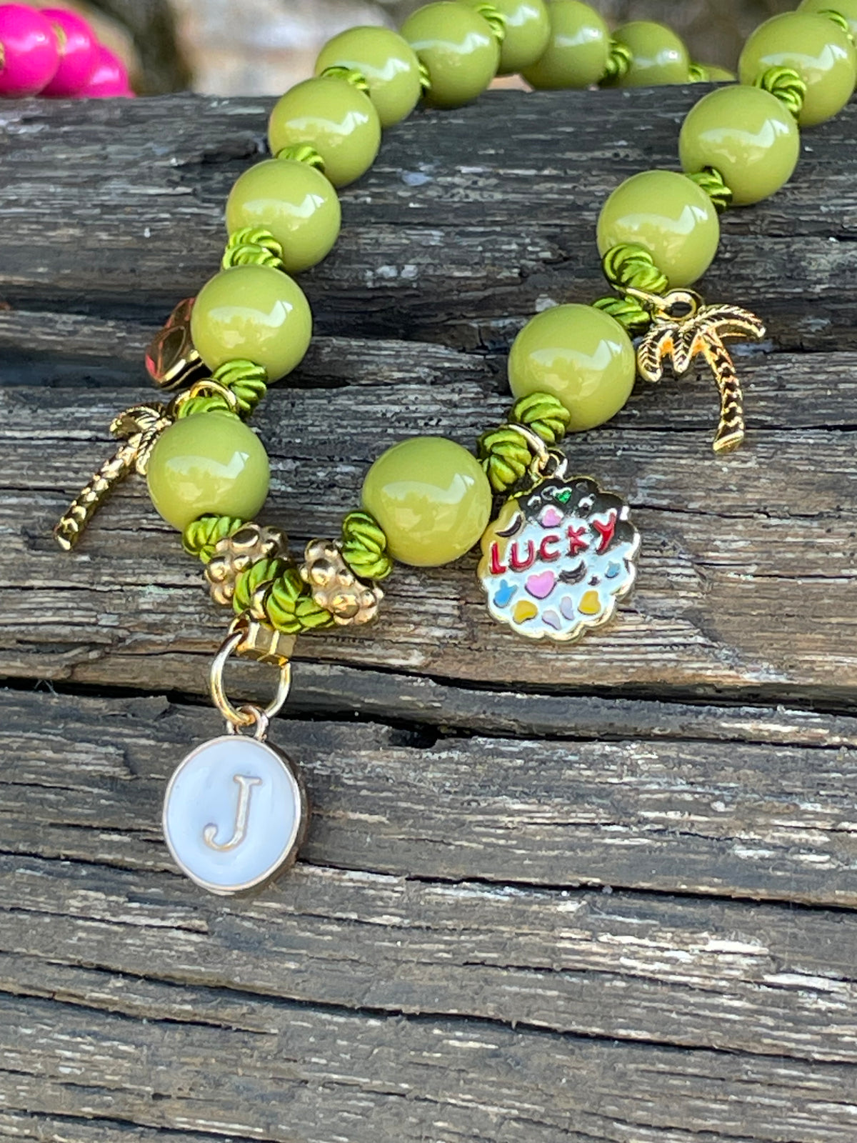 Collier Lucky & Love Palmiers Olive 🌴✨🩵🐾