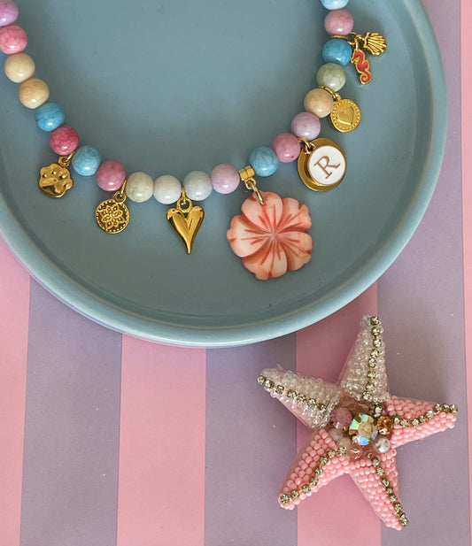 Collier SUNGLASSES FLOWER fleur en coquillage 🐚 multicolore 🌺☀️✨🕶️🩵💜💛🤍