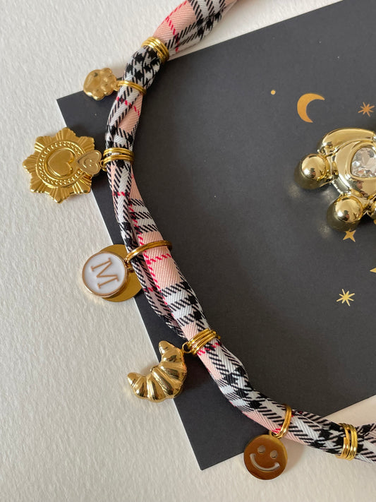 1C/ Collier bandana foulard RHOMBE CROISSANT LOVE & CHARMS 🥐✨🥰❤️🤩🧸