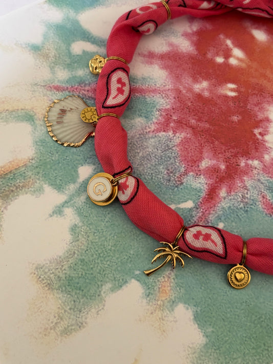 1B/ Collier foulard bandana Under the sea coral vermillon 🐚😍❤️🏝️🥰🐕🐾🐩🤩