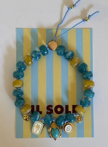 1B/ Collier SUN BLUE BICOLORE Summer mood 💛🩵🌴✨🩵🐢🌊🤩🐶