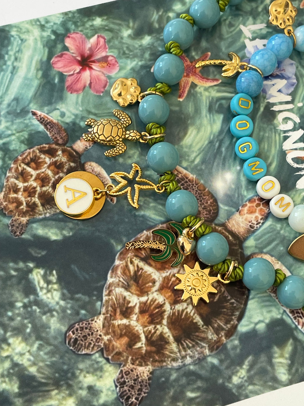1B/ Collier & bracelet MATCHY MATCHY AQUALOVE BLUE OLIVE 🌴🐾😍🩵💚