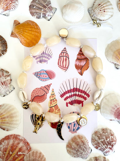 1B/ Collier PASTEL SUMMER LOVE  White LÉO 🤩🌊🐾🤍🦞🐚😍