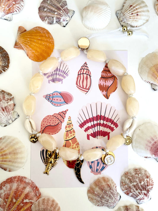1B/ Collier PASTEL SUMMER LOVE  White LÉO 🤩🌊🐾🤍🦞🐚😍
