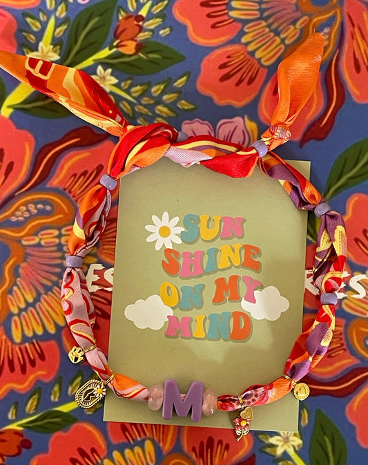 1B/ Collier bandana foulard HELLO SPRING FLOWER LILAS ORANGE 🤩🥰😘💜🌸🔥