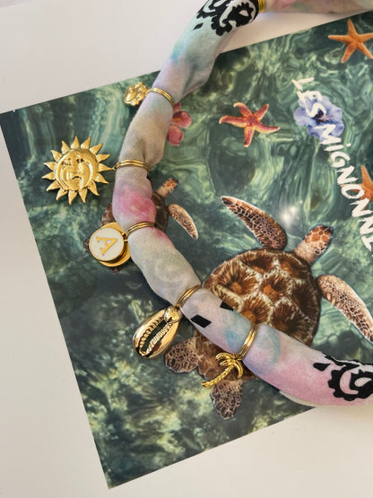 1D/ Collier bandana AQUALOVE Tie & die multi-color 🐶🩵🤩🌴🌞🐚🥰 RAMSES collier bandana vert 💚 + bijou de laisse ☺️