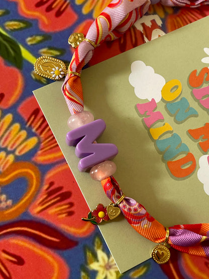 1B/ Collier bandana foulard HELLO SPRING FLOWER LILAS ORANGE 🤩🥰😘💜🌸🔥