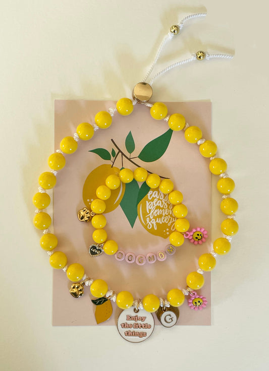 1B/ Collier & Bracelet MATCHY MATCHY ENJOY LOVE LEMON BICOLORE ou Bijou de laisse 🌸🍋😘☀️🐾🐶🤩