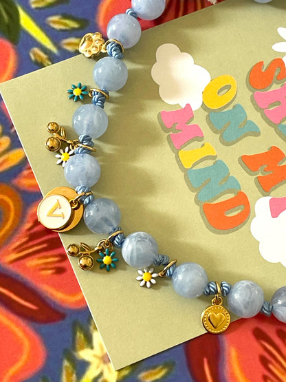 1B/ Collier HELLO SPRING PASTEL BLUE CHERRY GOLD FLOWER 🩵🩵🐾🐶💙🩵🤩🫶🏻🍒🌸🤍💛 PATTA 😍