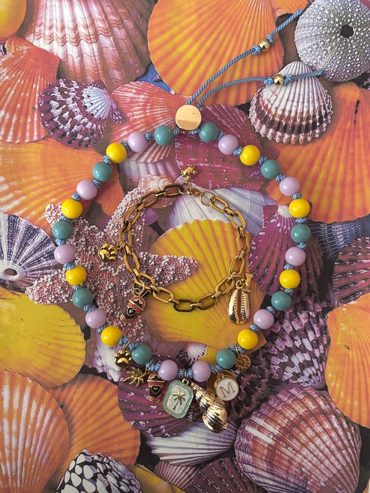 1B/ Collier & bracelet MATCHY MATCHY LATTE MULTICOLORE 🌴🐚🦀💛💜🩵☀️🥰🫶🏻
