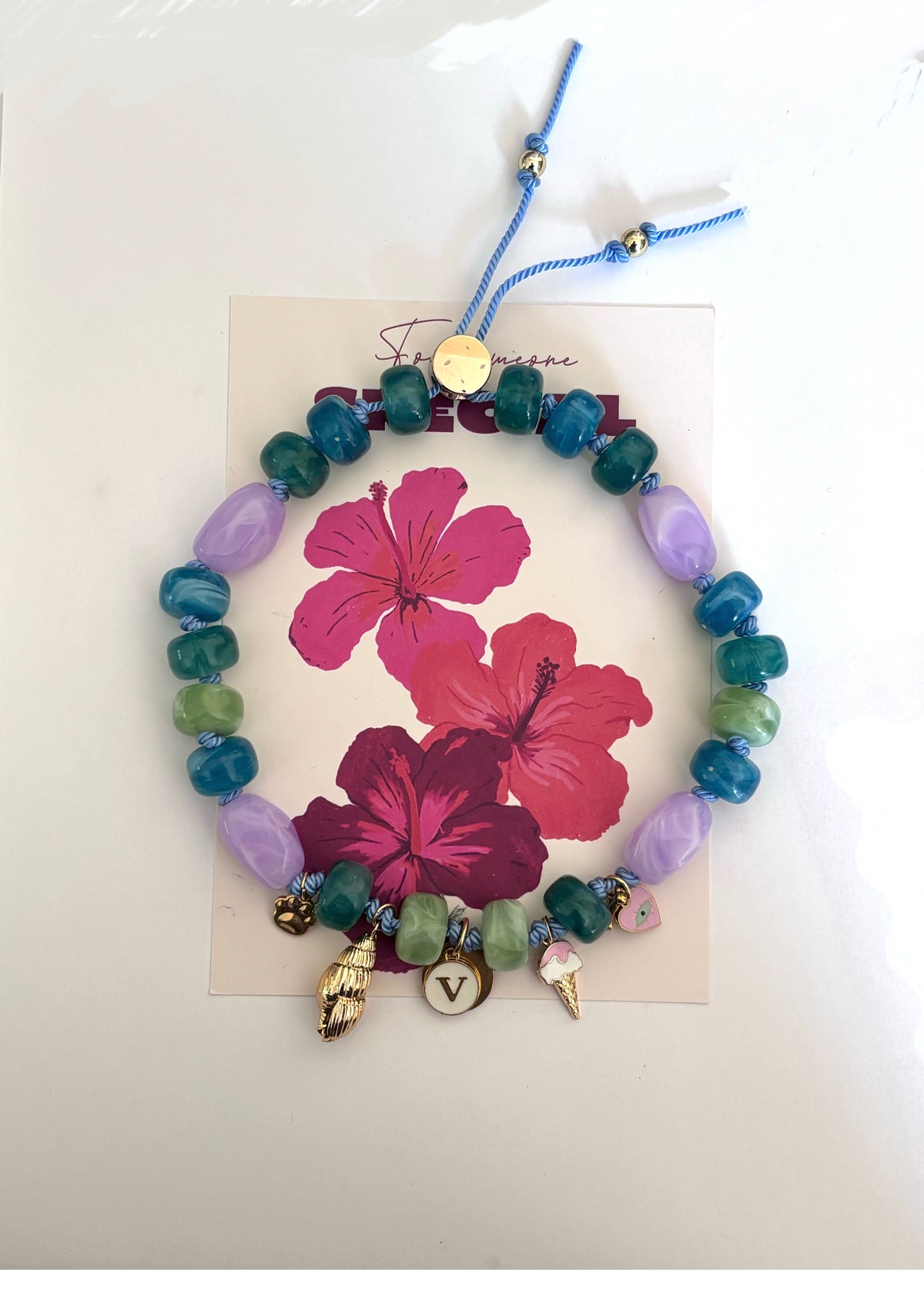 1B/ Collier SUMMER MOOD ESTIVAL MULTICOLORE 💚💜💙☀️🌊😍🐾🐶