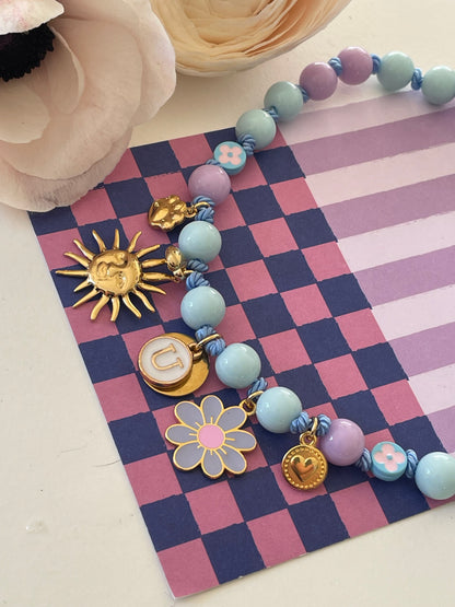 1C/ Collier PASTEL LOVE LILAS BLUE FLOWER bicolor 🤩💜🩵💜🌞🐾🐶🥰