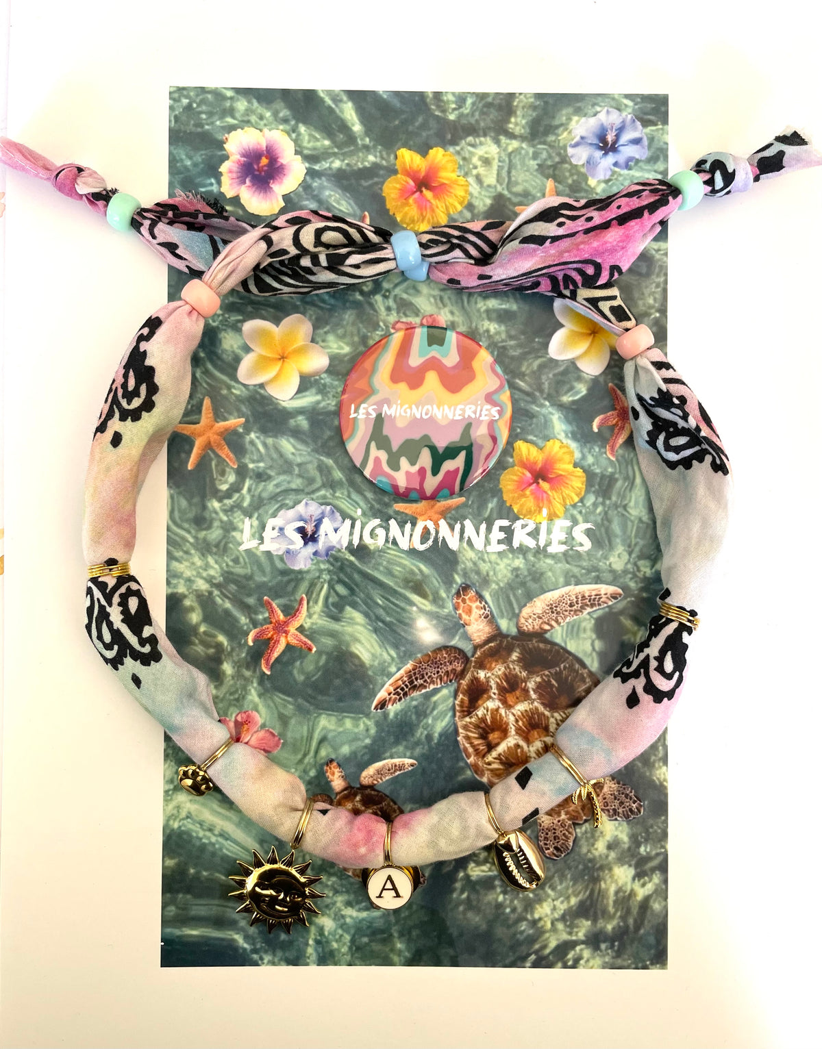 1D/ Collier bandana AQUALOVE Tie & die multi-color 🐶🩵🤩🌴🌞🐚🥰 RAMSES collier bandana vert 💚 + bijou de laisse ☺️