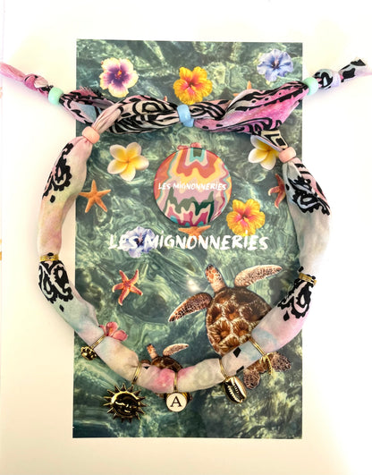 1D/ Collier bandana AQUALOVE Tie & die multi-color 🐶🩵🤩🌴🌞🐚🥰 RAMSES collier bandana vert 💚 + bijou de laisse ☺️