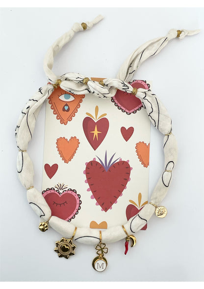 1D/ Collier bandana PORTE-BONHEUR 🌛🌶️🍀👁️🐾🐶✨😍 ❤️ pour Ankou 🥰 + médaille M 💚