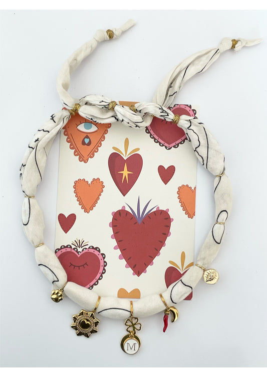 1D/ Collier bandana PORTE-BONHEUR 🌛🌶️🍀👁️🐾🐶✨😍 ❤️ pour Ankou 🥰 + médaille M 💚