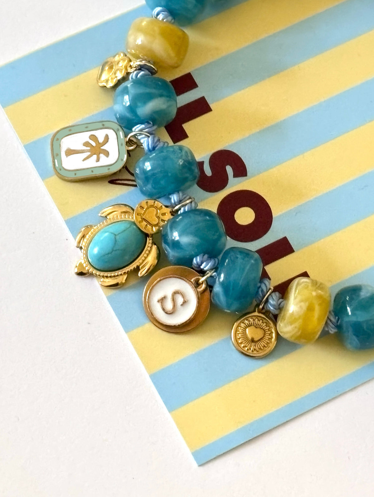 1B/ Collier SUN BLUE BICOLORE Summer mood 💛🩵🌴✨🩵🐢🌊🤩🐶