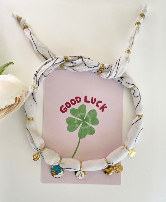 1C/ Collier bandana foulard PORTE-BONHEUR CLOVER 🍀🌛🌝☁️❤️🤩🐾