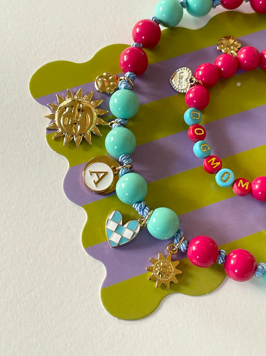 1B/ Collier & bracelet ou bijou de laisse MATCHY MATCHY LOVE BICOLORE SUN CHERRY 🌞🩵♥️🩵 ♥️🤩🥰😍🫶🏻🐾