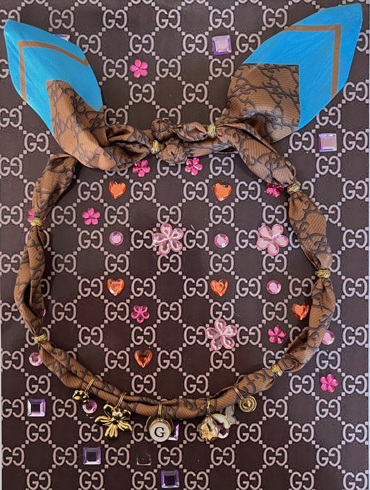 1B/ Collier foulard bandana GUCCI MOOD FLOWER 🌺🦋🤎🐶🐕🔥🩵