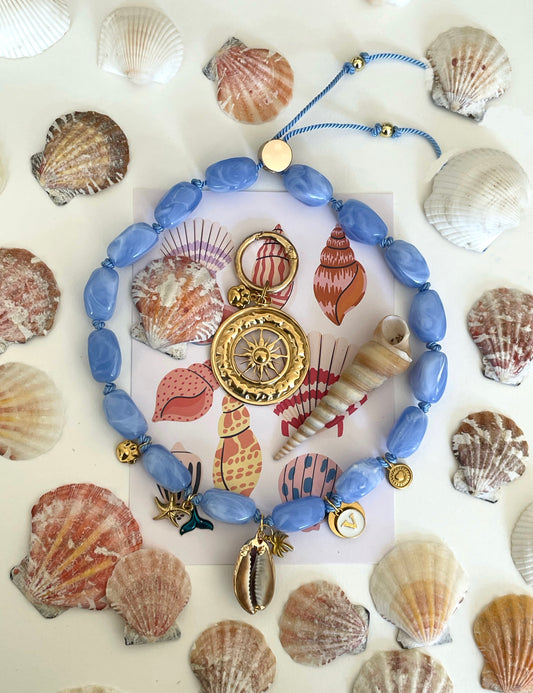 1B/ Collier & médaille PASTEL SUMMER LOVE 🩵🐚🌊🤩🐳☀️🐶