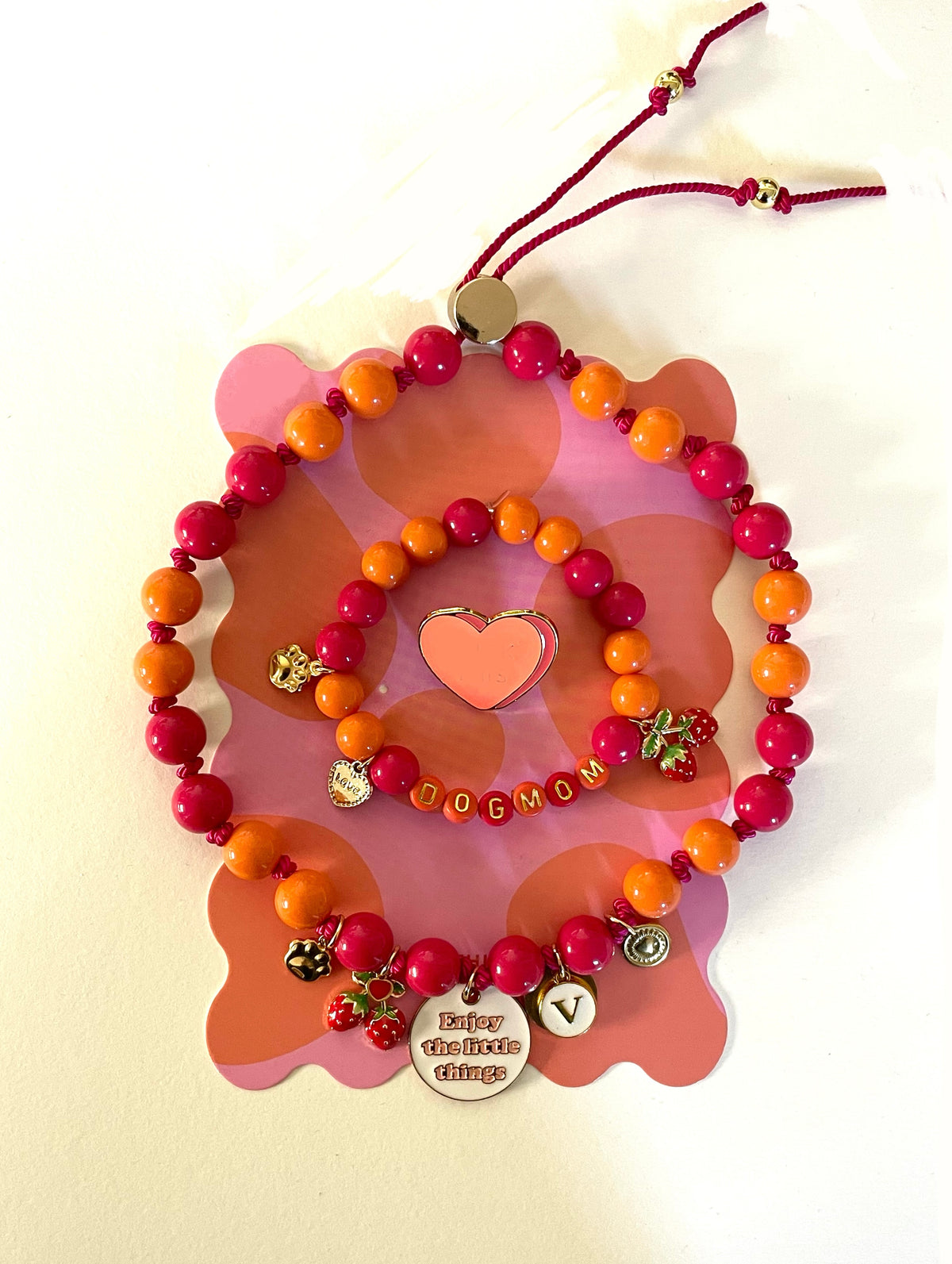 1B/ Collier & bracelet ou bijou de laisse  MATCHY MATCHY ENJOY LOVE BICOLORE ORANGE/CHERRY PINK LEMONADE 🍓🧡🧡♥️♥️🥰🤩🫶🏻
