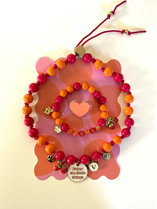 1B/ Collier & bracelet ou bijou de laisse  MATCHY MATCHY ENJOY LOVE BICOLORE ORANGE/CHERRY PINK LEMONADE 🍓🧡🧡♥️♥️🥰🤩🫶🏻