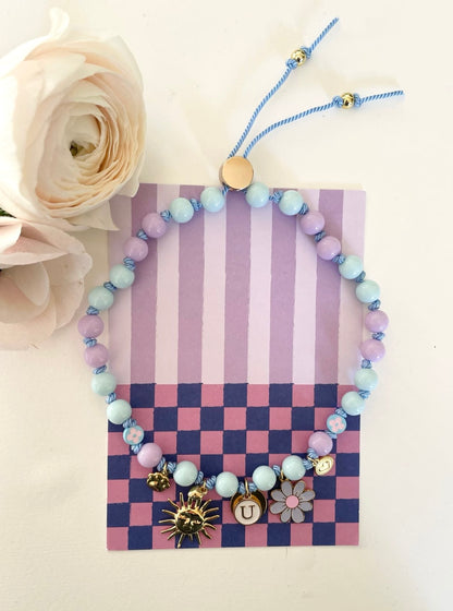 1C/ Collier PASTEL LOVE LILAS BLUE FLOWER bicolor 🤩💜🩵💜🌞🐾🐶🥰
