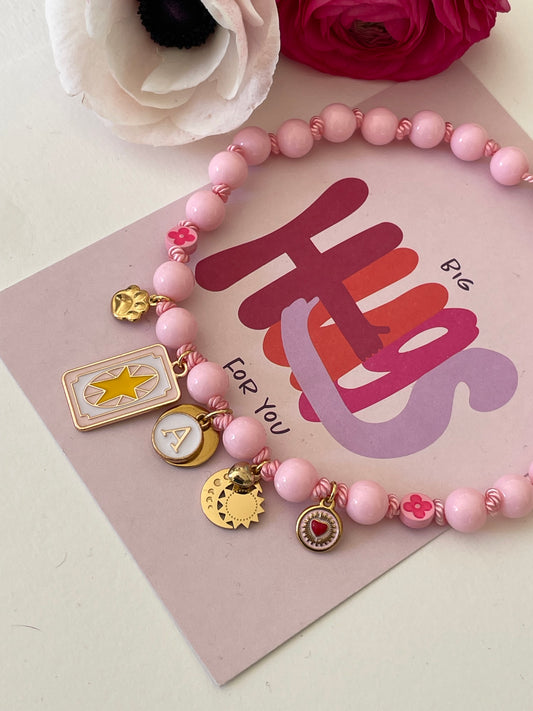1C/ Collier PASTEL LOVE PINK 🌸🩷💛🐕🐾🌝🌙💓