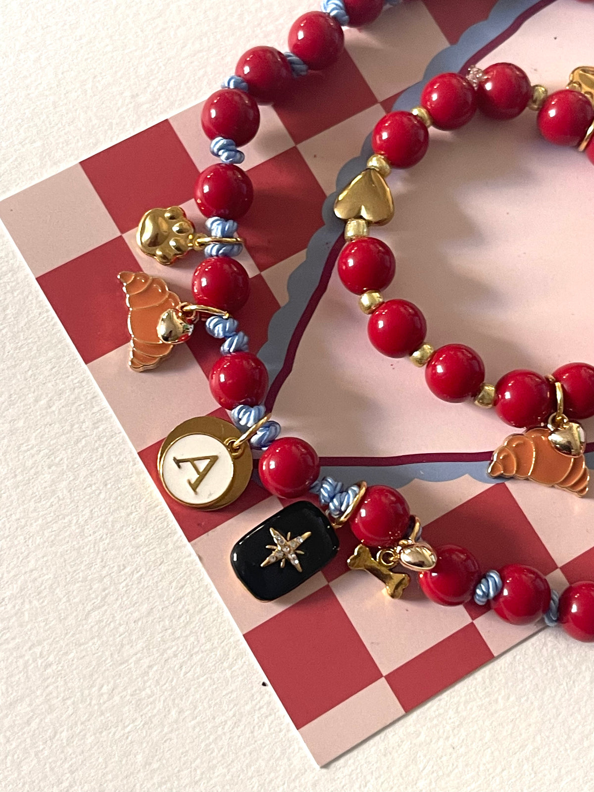 1A/ Collier & Bracelet MATCHY MATCHY LOVE CROISSANT 🥐 🥰🤩✨♥️🩵🐕🐶