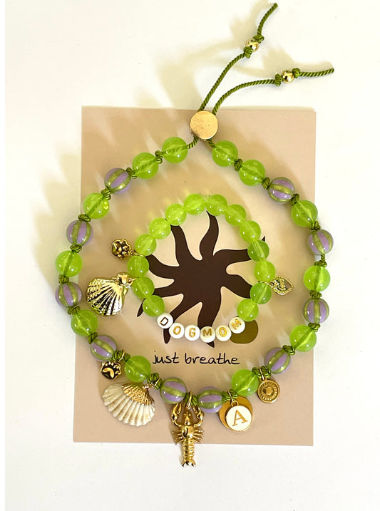1B/ Collier & Bracelet MATCHY MATCHY LOULOU GOLD LOBSTER 🦞💚💜✨🤩😘🐶🐾🐚 Green & purple stripes