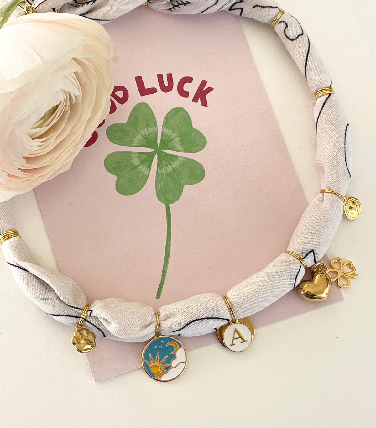 1C/ Collier bandana foulard PORTE-BONHEUR CLOVER 🍀🌛🌝☁️❤️🤩🐾