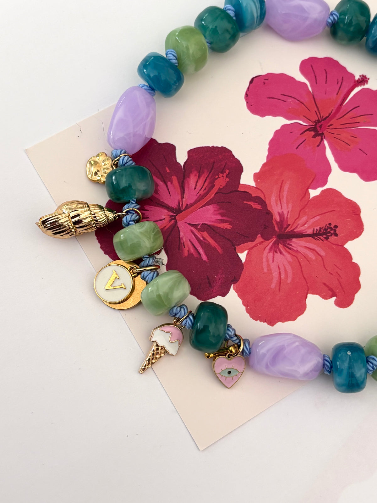 1B/ Collier SUMMER MOOD ESTIVAL MULTICOLORE 💚💜💙☀️🌊😍🐾🐶