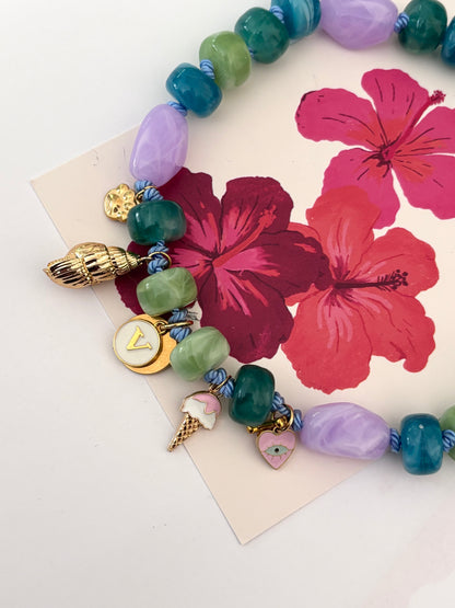 1B/ Collier SUMMER MOOD ESTIVAL MULTICOLORE 💚💜💙☀️🌊😍🐾🐶
