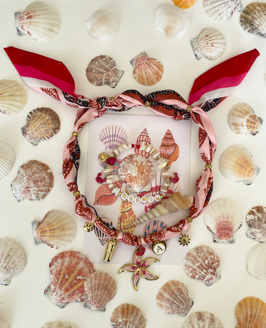 1B/ MATCHY MATCHY Collier bandana foulard & Bracelet 🦀♥️ PASTEL SUMMER LOVE PINK STARFISH Coffee 🪸♥️🩷🤩☀️🌊🐶🤗