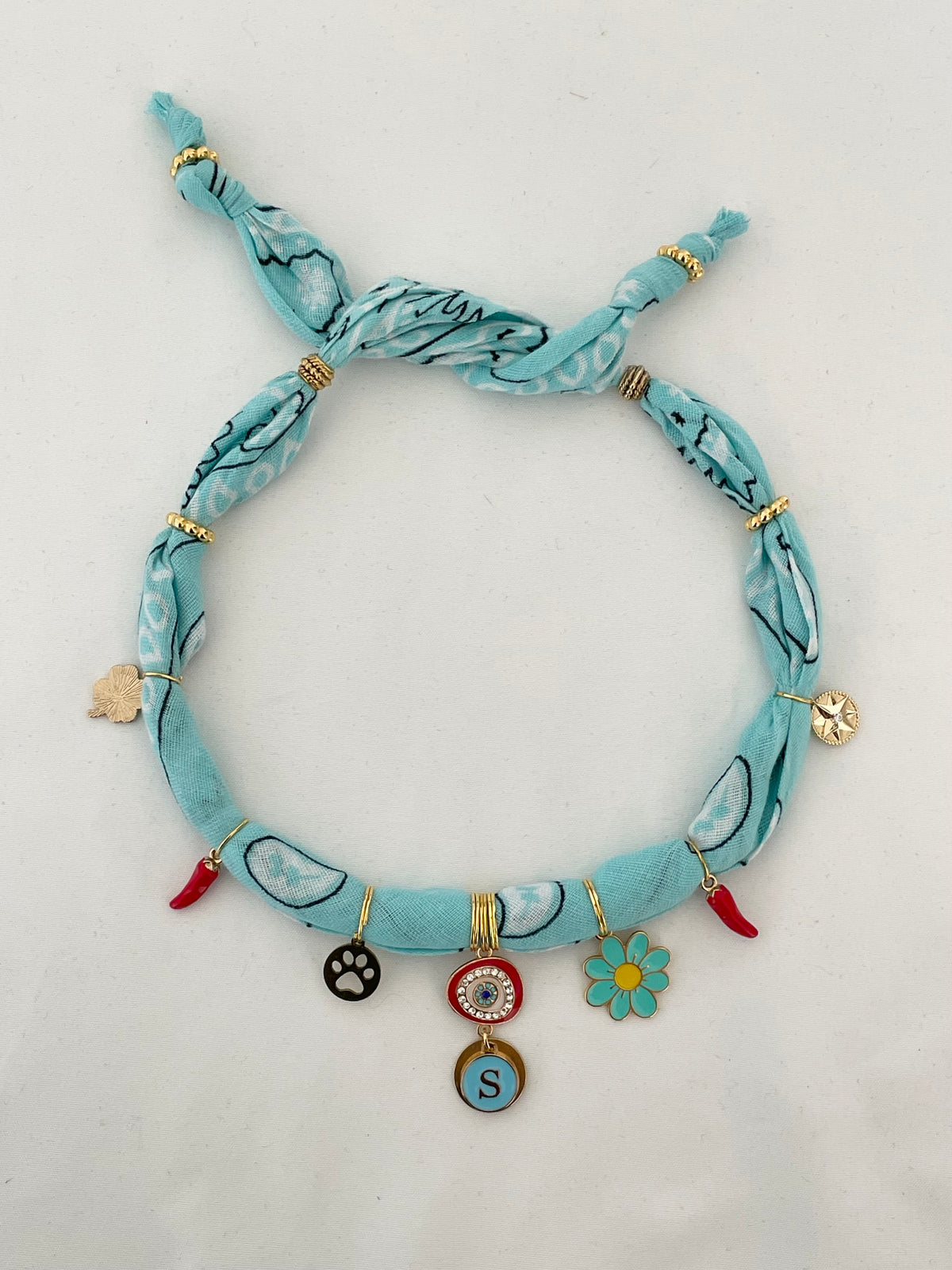 Collier bandana PORTE-BONHEUR 🌶️🩵👁️🍀B