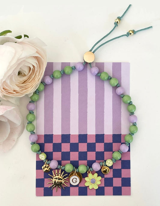 1B/ Collier PASTEL GREEN LILAS FLOWER bicolor 🐶🌺🌞🐾💜💚💜🤍😍