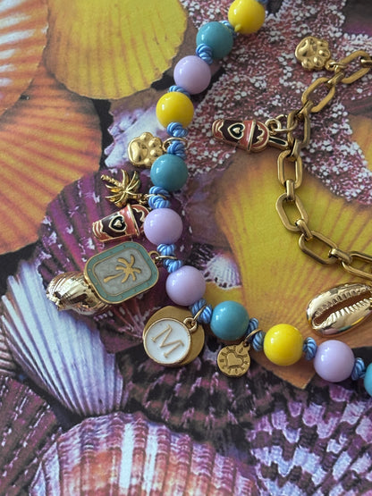 1B/ Collier & bracelet MATCHY MATCHY LATTE MULTICOLORE 🌴🐚🦀💛💜🩵☀️🥰🫶🏻