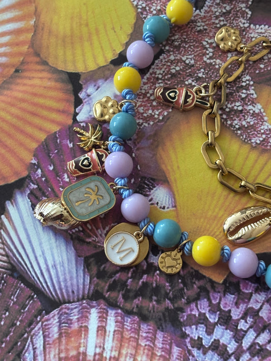 1B/ Collier & bracelet MATCHY MATCHY LATTE MULTICOLORE 🌴🐚🦀💛💜🩵☀️🥰🫶🏻