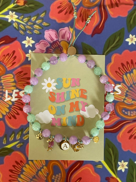 1B/ Collier HELLO SPRING TULIP  PASTEL LILAS GREEN multicolore 🌷💜💚💜🫶🏻🥰🐝🍀🌺🌸