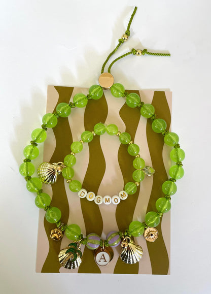 1B/ Collier & bracelet MATCHY MATCHY LOULOU ESTIVAL GOLD SHELL GREEN 💚🐕🐾🐚🌴🤩✨🥰