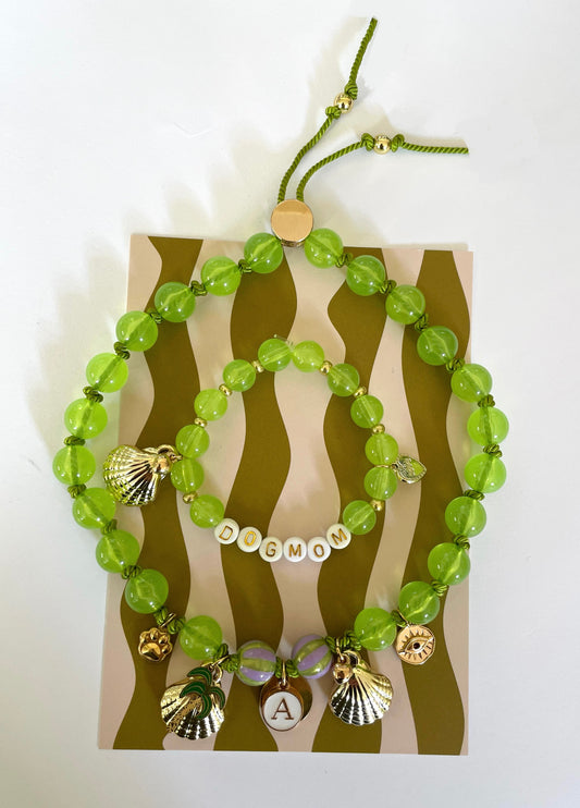 1B/ Collier & bracelet MATCHY MATCHY LOULOU ESTIVAL GOLD SHELL GREEN 💚🐕🐾🐚🌴🤩✨🥰