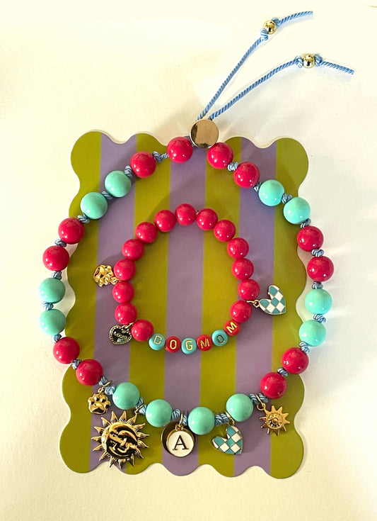 1B/ Collier & bracelet ou bijou de laisse MATCHY MATCHY LOVE BICOLORE SUN CHERRY 🌞🩵♥️🩵 ♥️🤩🥰😍🫶🏻🐾