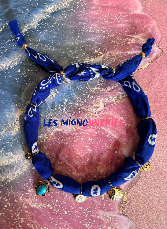 1B/ Collier bandana WAVE UNDER THE SEA MARIN 🐚💙🩷🩵🐶🤩☀️🌊